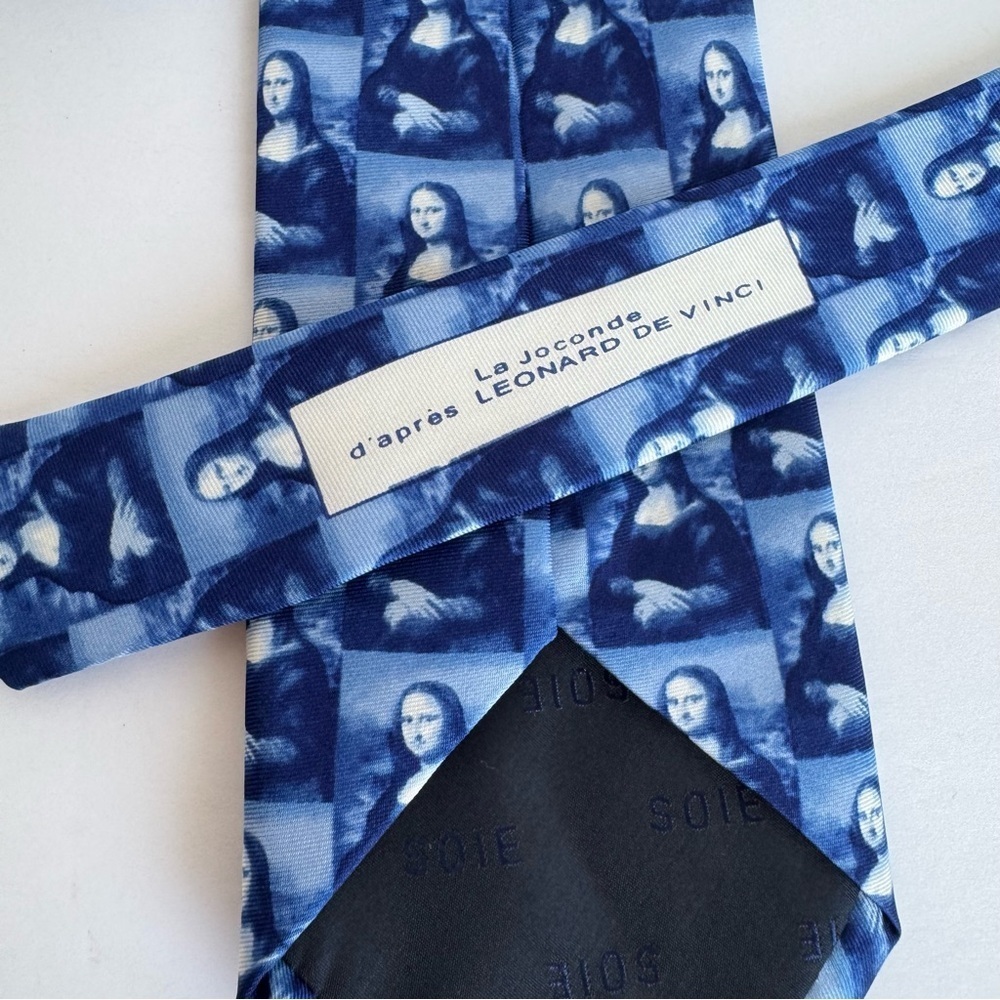 Mona Lisa Silk Neck Tie Blue Novelty Academia Office Business Teacher - Picture 8 of 8